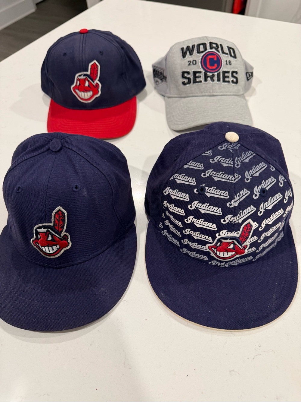 Cleveland Indians Navy & Red Logo Baseball Caps - Lot of 4  VINTAGE